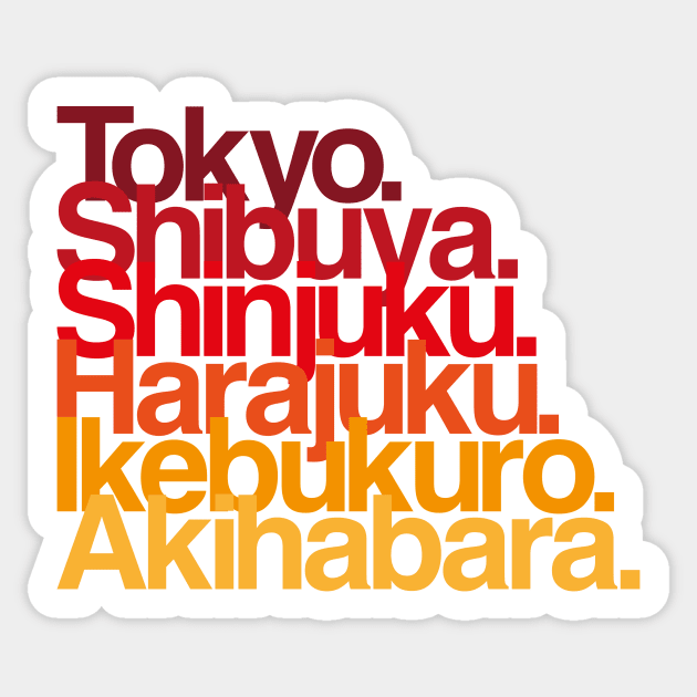 Tokyo Districts (reds) Sticker by conform